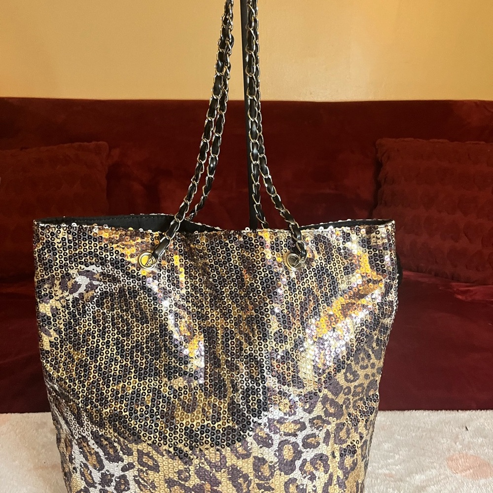 Leopard Print Sequin Tote Bag inspired by  Cesca
